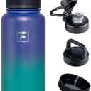 Fanhaw 32 oz Insulated Water Bottle Portable Stainless Steel Flask with 3 Lids (Straw, Spout, Carabiner) | Leakproof, for Gym, Hiking, Work, Travel & Everyday Use (Purple Green)