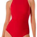 RXRXCOCO Women's Tummy Control One Piece Swimsuit Ruched High Neck Full Coverage 2026 Bathing Suit Swimwear (Red, L)