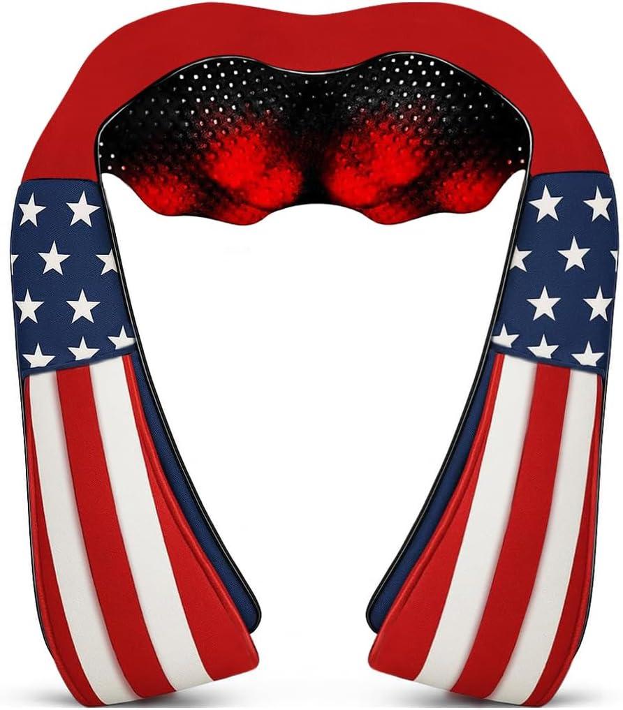 Cordless Shiatsu Neck and Back Massager with Heat for Pain Relief Deep Tissue, Rechargeable Electric 4D Kneading Massage Pillow for Shoulder/Leg/Body Muscles, Best Gifts for Men/Women/Mom/Dad (American Dream-style (Pro Max-cordless))