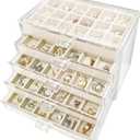 Acrylic Earring Holder Organizer with 5 Drawers Clear Earring Organizer Box with 90 Adjustable Grids Velvet Earring Display Case Jewelry Organizer for Earrings Rings Studs (Beige)
