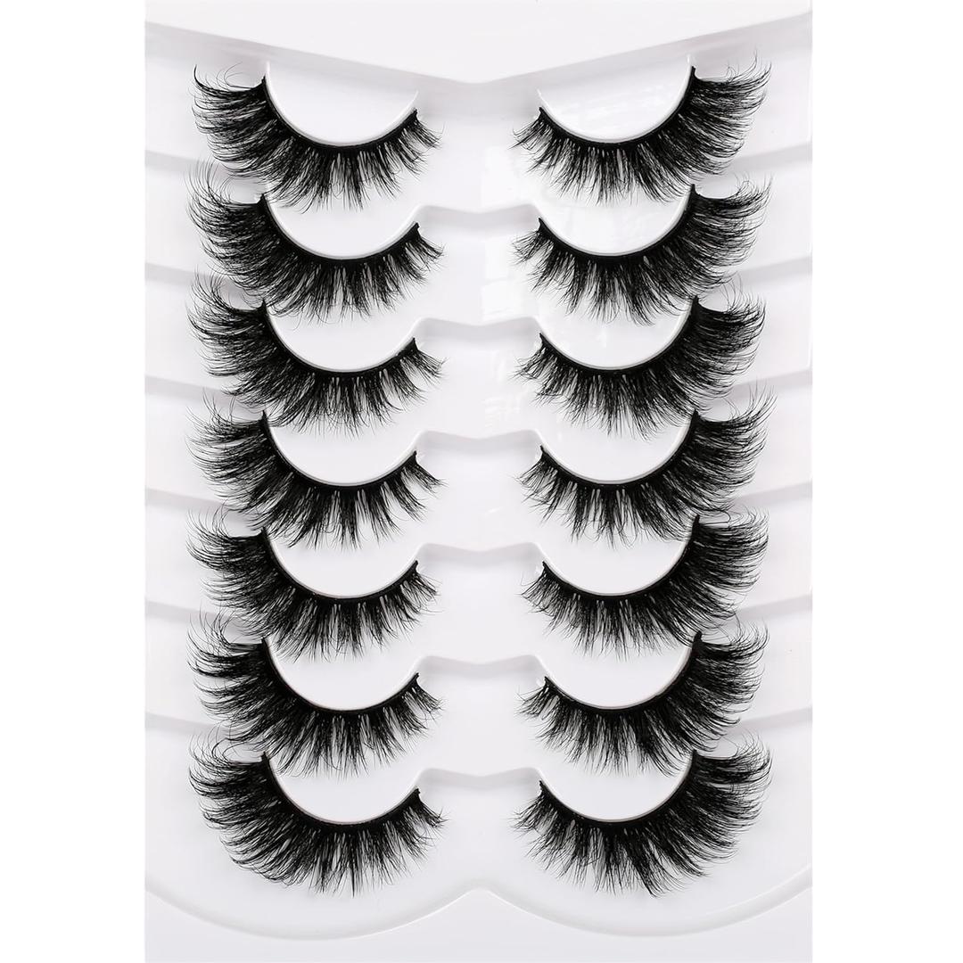 Pooplunch False Eyelashes Cat Eye Lashes Winged Look 18MM Fluttery Volume Dramatic Crossed Wispy Fake Eyelash 8D Natural Faux Mink Lashes Strips 7 Pairs Pack