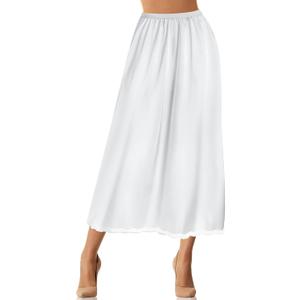 Jadive Women's Satin Half Slip Lace Long Underskirt Skirt Slip Long Slips for Dresses Lingerie Skirt (White), S