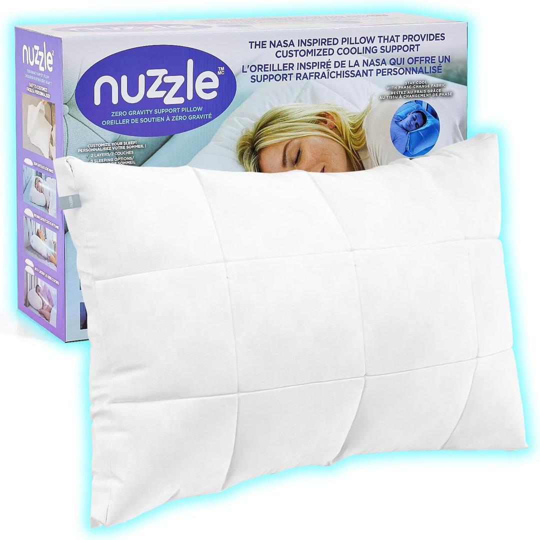 Nuzzle Cooling Adjustable Pillow for Side Sleepers, Luxury Standard Size Bed Pillow Hotel Collection - Best Adjust Height Soft Firm Pillow for Back, Stomach or Side Sleepers - Home Gifts (White)
