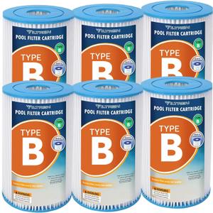 Type B Pool Filter Replacement Cartridges for Jacuzzi, Whirlpool, Hot Tub, Swimming Pool, Spa, Compatible with INTEX 2500 GPH Filter Pump-6 Pack