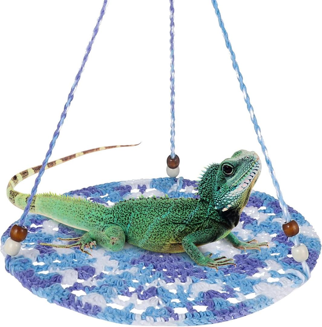 Jspupifip Bearded Dragon Accessories for Habitat,Bearded Dragon Tank Decor Basking Platform Gecko Tank Leopard Gecko Tank Accessories for Chameleon Birds Rats Hamster Iguana (Blue)