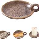1pack Vintage Ceramic Candle Holders with Handle, Round Farmhouse Ceramic Plate Tray,Sage Holder for Burning,Incense Holder for Meditation Room Home Decor(Green)