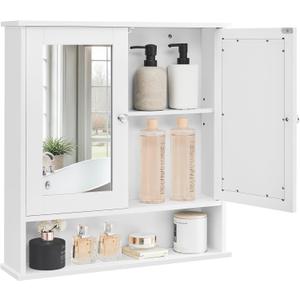 VASAGLE Bathroom Cabinet with Mirror, Wall Cabinet with 2 Mirrored Doors, Adjustable Shelf, Open Compartment, Wall-Mounted, 5.1 x 22.2 x 23 Inches, White ULHC002