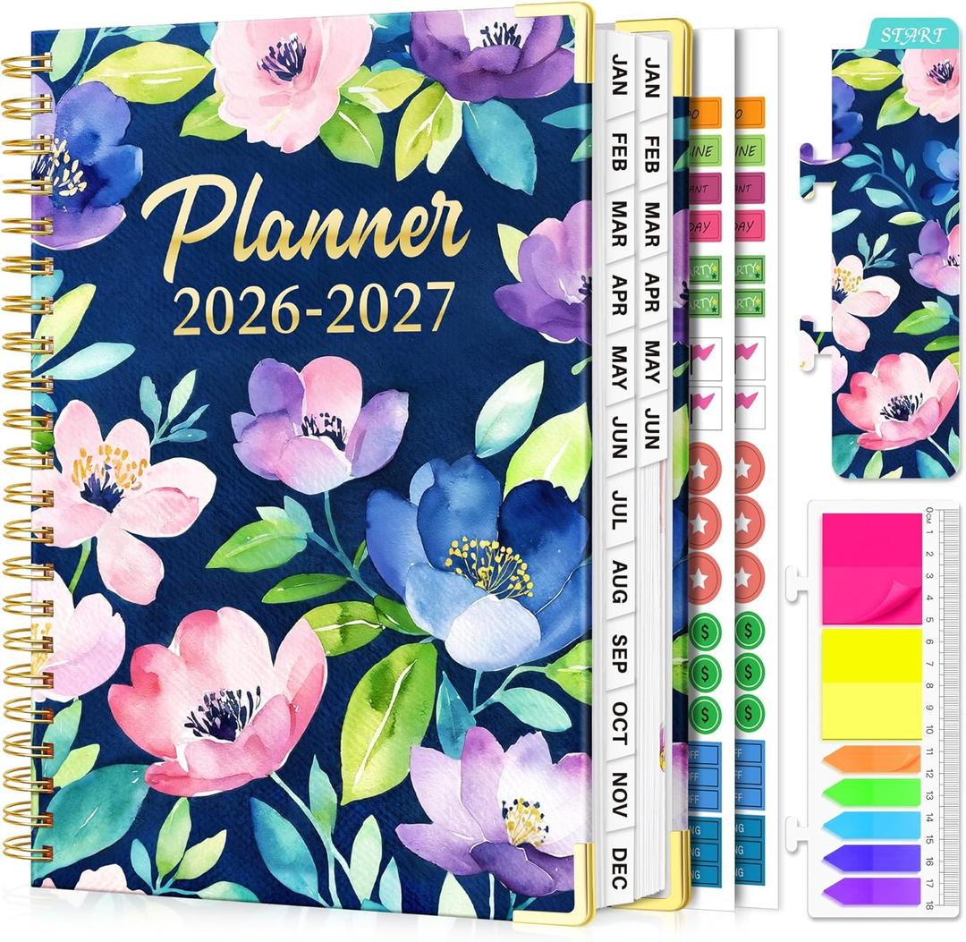 Planner 2026-2027, 18 Month Weekly and Monthly Academic Planner, Jan. 2026 - Jun. 2027, 9" x 11.6" A4 Large Hardcover Calendar Planner with Page Tabs, Separator Page, Inner Pocket, Bookmark, Stickers, Sticky Note Set