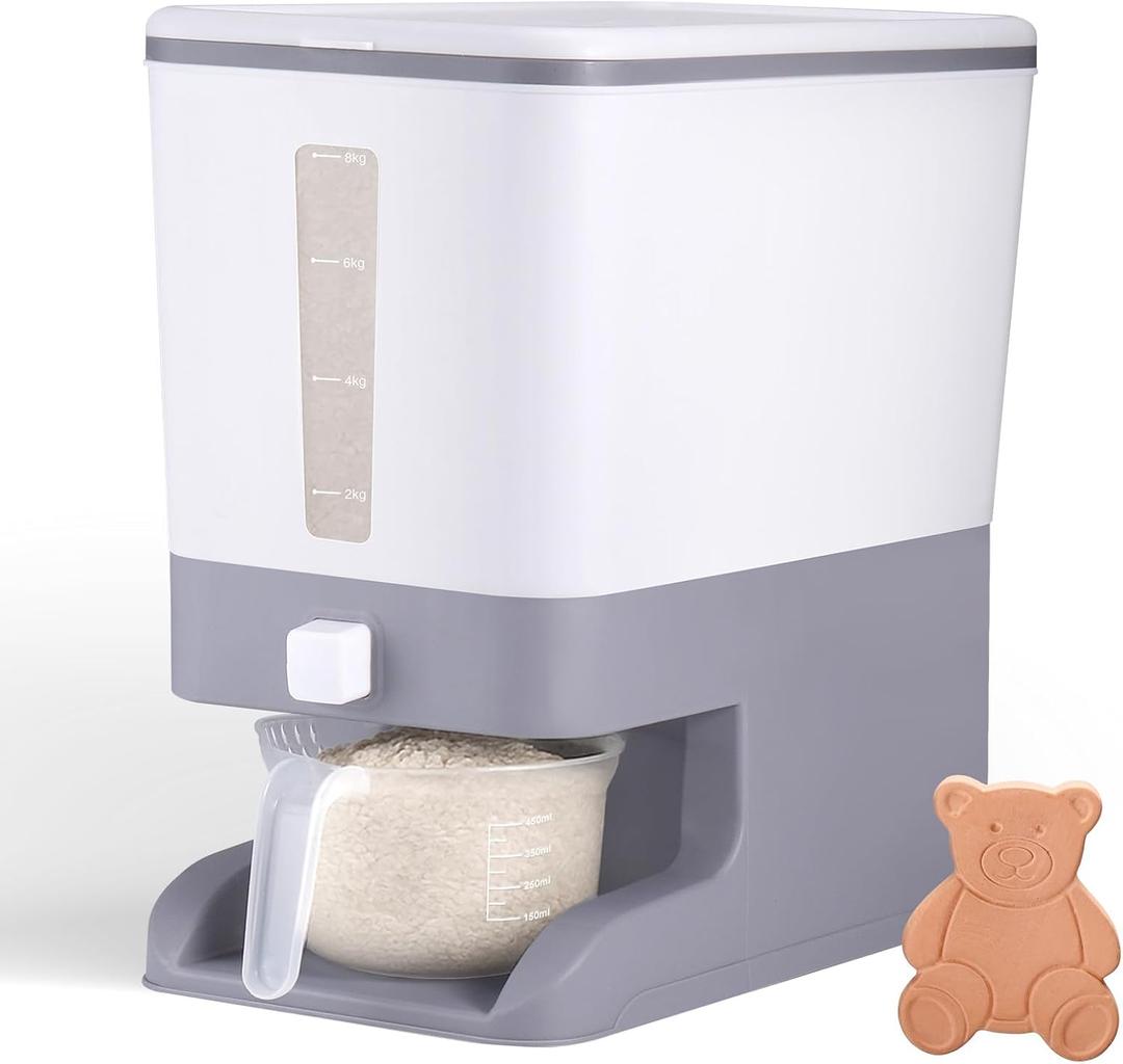 Juome 20-25 Lbs Rice Dispenser with Moisture Absorbing Clay - Large Rice Storage Container with Measuring Cup, Sealed Food Storage Containers with Lids, Rice Holder for Kitchen Pantry Household