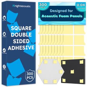 300 PCS Double-Sided Adhesive Tape for Acoustic Soundproofing Foam Panels, Heavy Duty Wall Panel Square Adhesive Pads, Pad Mounting Adhesive Double-Sided Tape Wall Sticky for Hanging