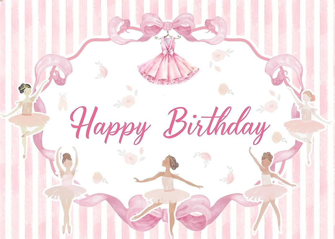 7x5 FT Ballet Girls Happy Birthday Backdrop Ballerina Birthday Party Decorations Ballerina Party Banners Ballet Themed Hanging Background for Girls Tutu Dance Party Supplies