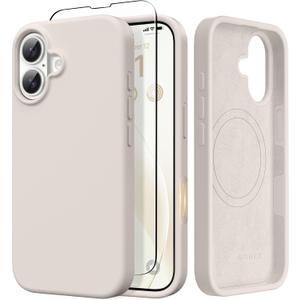 GONEZ Magnetic for iPhone 17 Case, [Compatible with MagSafe] Anti-Scratch Microfiber Lining & Screen Protector, Silicone Camera Control, Shockproof Slim Phone Cover 6.3 inch, Stone