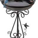 DREAMSOUL 18 inch Large Bird Bath with Stand, 4 inch Deep Bird Baths for Outdoors, Metal Birdbaths for The Garden Yard Patio Decor (Coffee)