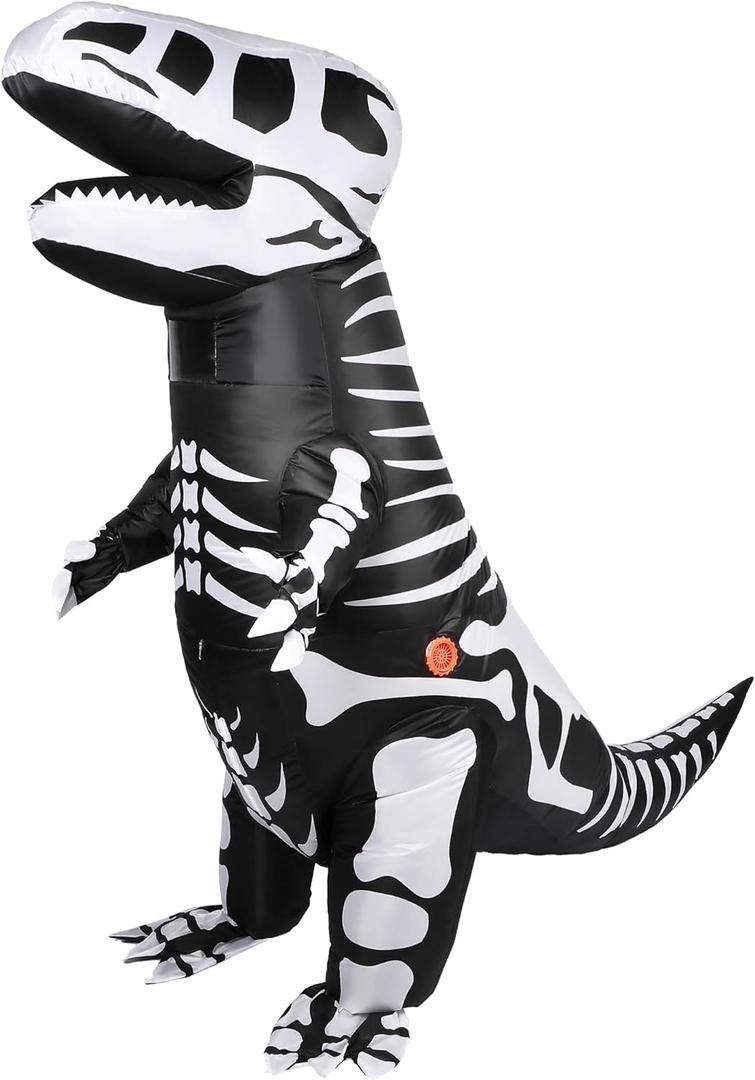 Silkfly Halloween Inflatable Dinosaur Costume Skeleton Tyrannosaurus Halloween Costume Blow Fancy Dress for Party Cosplay (Adult Size, Classic Color)