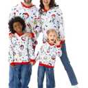 Disney Mickey and Friends Family Matching Christmas Hooded Sweatshirt Casual Mickey Snow Pattern Long Sleeve Pullover Hoodies (White, L)