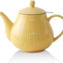 Ceramic Teapot with Infuser, 40 ounce Tea Pot with Infuser for Loose Tea, Large Enough For 6 Cups, Striped Series (Lemon)