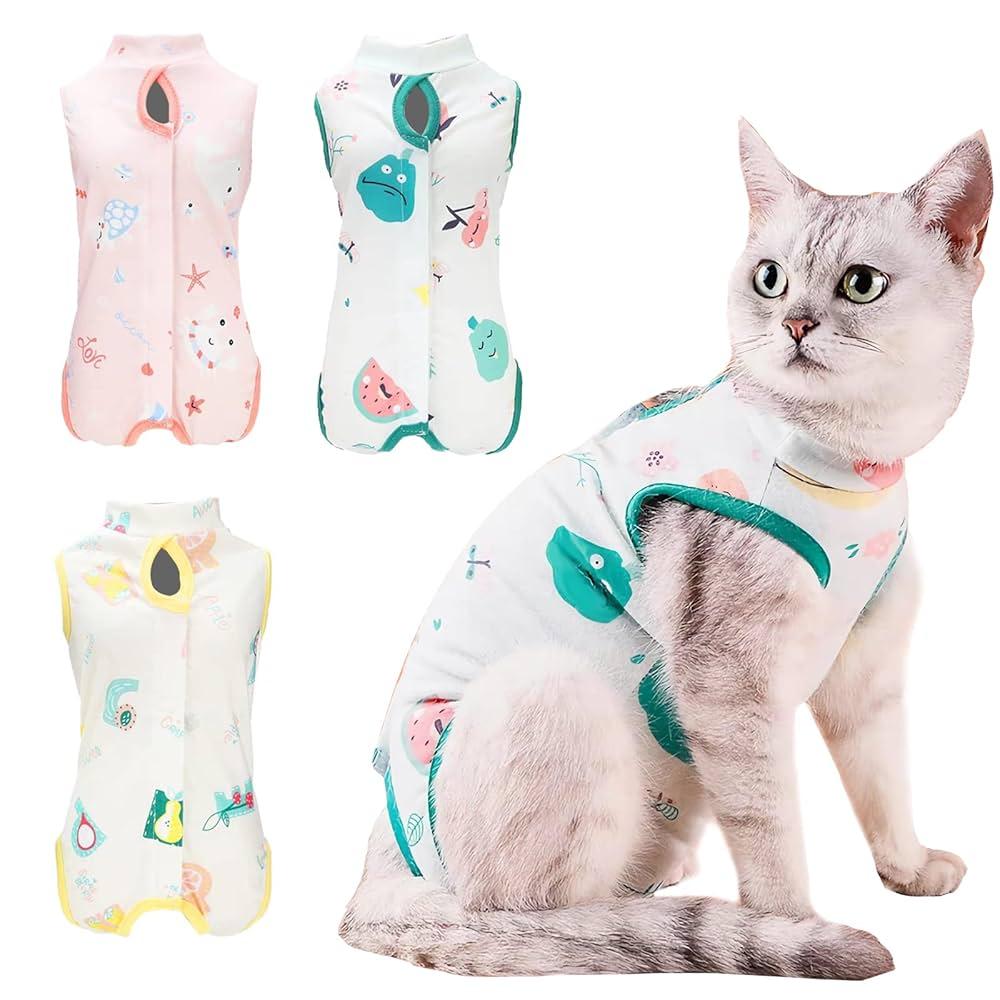 3-Piece Cat Onesie After Surgery - Anti Licking Wounds for Cats/Dogs, Spay Recovery Suit (L)