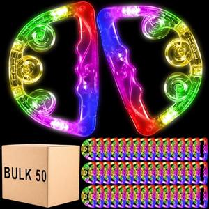 50 Pack LED Light up Tambourines with Flashing Lights Tambourine for Adults, Glow in The Dark Half Moon Handheld Percussion Musical Instrument for Weddings Dance Floor Props(Multicolor Lights)