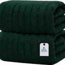 DAN RIVER Pack of 2 Bath Sheet 35x70 Inches, Ribbed Oversized Bath Towels Extra Large, Organic Cotton Towels for Bathroom - Hunter Green