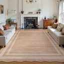 Lahome Scalloped 9x12 Area Rugs for Living Room Bedroom, Soft Washable Rugs 9x12 Ultra-Thin Non-Slip, Modern Dining Room Rug Non-Shedding Accent Carpet for Nursery Office, Mauve/Pink