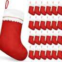 MNKXL 24PCS Christmas Stockings Bulk, Large 19 Inch Traditional Red & White Felt Stockings with White Cuff and Gold Trim, Christmas Stockings Bulk for Fireplace Mantel & Holiday Decorations