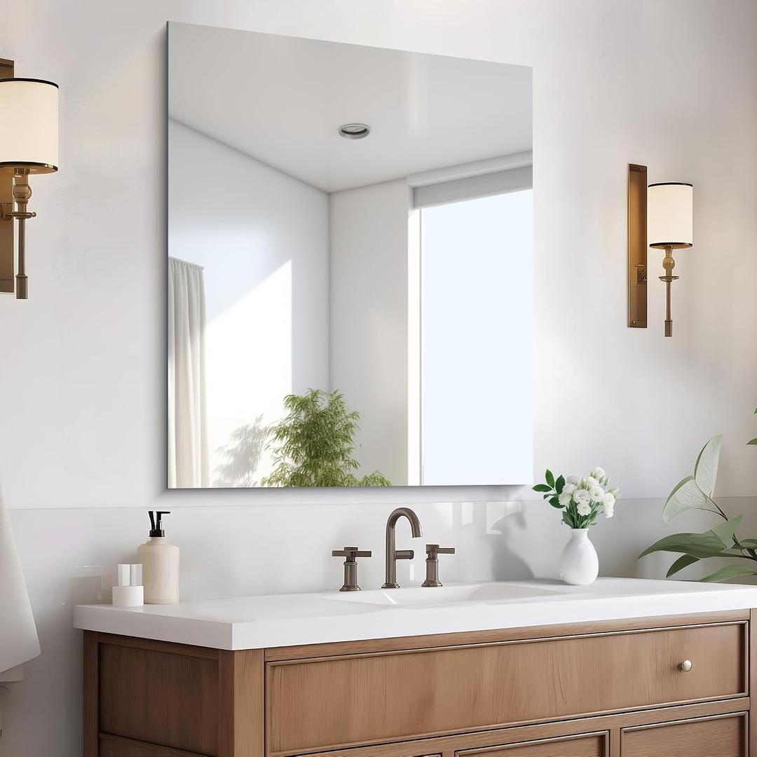CILIBER Frameless Mirror, 30x36 Mirrors for Wall, Rectangle Bathroom Mirror for Over Sink, Frameless Vanity Mirror with Polished Edge, 3mm Tempered Glass, Hangs Horizontally or Vertically