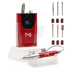 M Max - Nail Drill Professional - 2-in-1 Brushless Motor Nails Drill Machine - Electric, Cordless, Aluminium Alloy Casing, 35000 RPM, HD Display - Perfect for Salon & Home Use (Red)