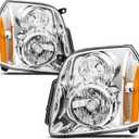 Headlights Assembly for 2007-2014 GMC Yukon SLE SLT Denali Yukon XL 1500 2500,Headlamp Assembly DENALI Style Chrome+Amber Halogen OE Replacement