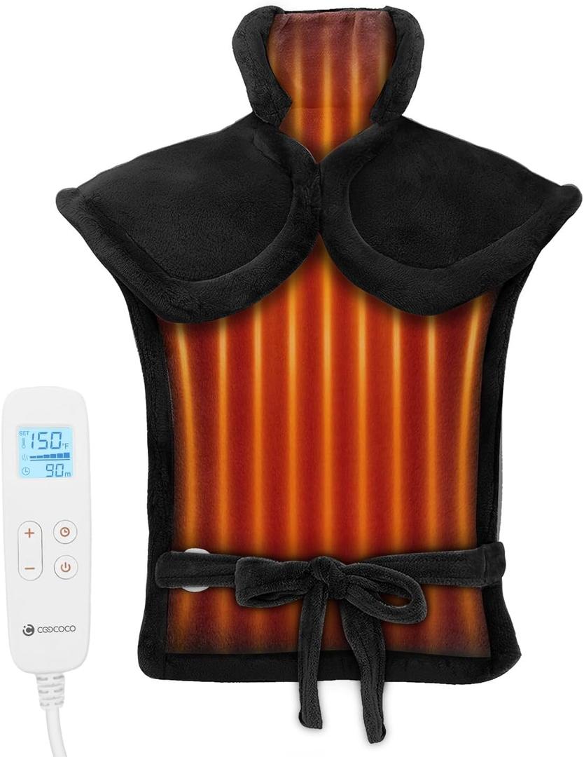 FSA Eligible Items Only List Heating Pad, CooCoCo HSA Store Eligible Heat Pad for Neck and Shoulders and Back, Large Heated Pad w/ 6 Heat Settings, Auto-Off, Gifts for Women Men Dad Mom Wife Husband (Black)
