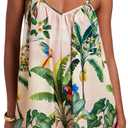 Women's Summer Tropical Rompers Sleeveless V Neck Wide Leg Vacation Short Jumpsuits (Green), L