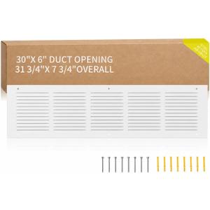30 x 6 Return Air Grille Duct Opening, White Steel HVAC Vent Cover, Ceiling Sidewall Floor Cold Air Intake Register Grille, Outer Dimensions: 31.75"W x 7.75"H