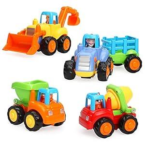 TINOTEEN Baby Toy Cars for 1 2 3 Year Old, 4 Pack Toddler Friction Powered Cars Push and Go Car Toys Baby Construction Vehicles