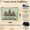 Coquette Leopard Christmas Tree Makeup Bag for Women, Merry Christmas Cheetah Cosmetic Bags, Xmas Green Striped Holiday Zipper Makeup Pouch for Purse