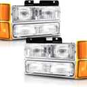Headlights Assembly Compatible With 1994 1995 1996 1997 1998 OBS Chevy Silverado C/K 1500 2500 3500 Suburban, 95-99 Tahoe Headlamp w/Bumper Light,Factory Style