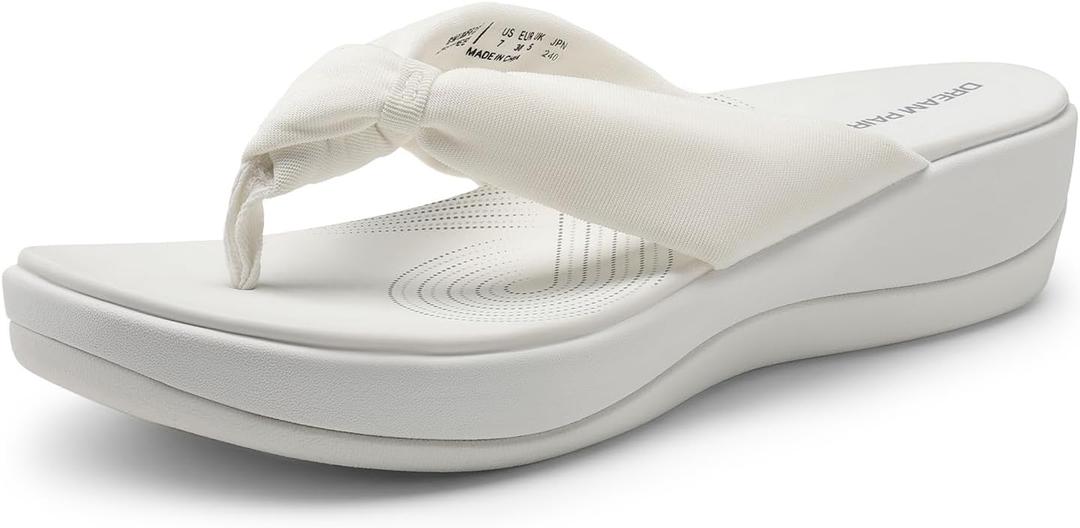 DREAM PAIRS Platform Flip Flops for Women Cushioned Thong Sandals with Soft Eva Foam Insole Lightweight Lycra fabric Comfort Dressy Slides Slippers for Summer Beach (8, White)