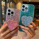 Bling Case for iPhone 13 Pro Max, with Glitter Sparkle Love Ring Stand Holder Kickstand Women Girl Cute Shockproof Protective Phone Case(Green)