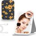 Mocado Travel Makeup Mirror with Lights, 360 Rotation Lighted Makeup Mirror, Portable Mirror with 10x Magnification, 60LEDs 3 Color Lightings, Dimmable Touch Screen, Tabletop Light up(Daisy)