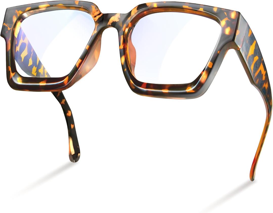 livho Oversized 99% Blue Light Glasses for Woman - Rectangle Fashion Glasses for Computer, Chic Preppy Frame - Anti Eyestrain (*Coco Tortoise)