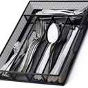 titivate Kitchen Cutlery Tray, Silverware Tray for Drawer with 5 Compartments Storage, Utensil Drawer Organizer Mesh Flatware Silverware Holder for Forks/Knives/Spoons (Black)