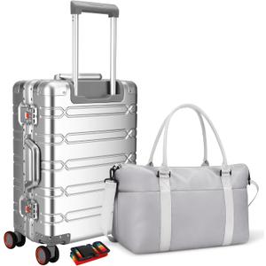 WEICHEN 29 Inch Heavy-Duty Aluminum Checked Luggage, Luxury Metal Suitcase with 360 Spinner Wheels, TSA Locks & Reinforced Frame for Business Travel (Silver)