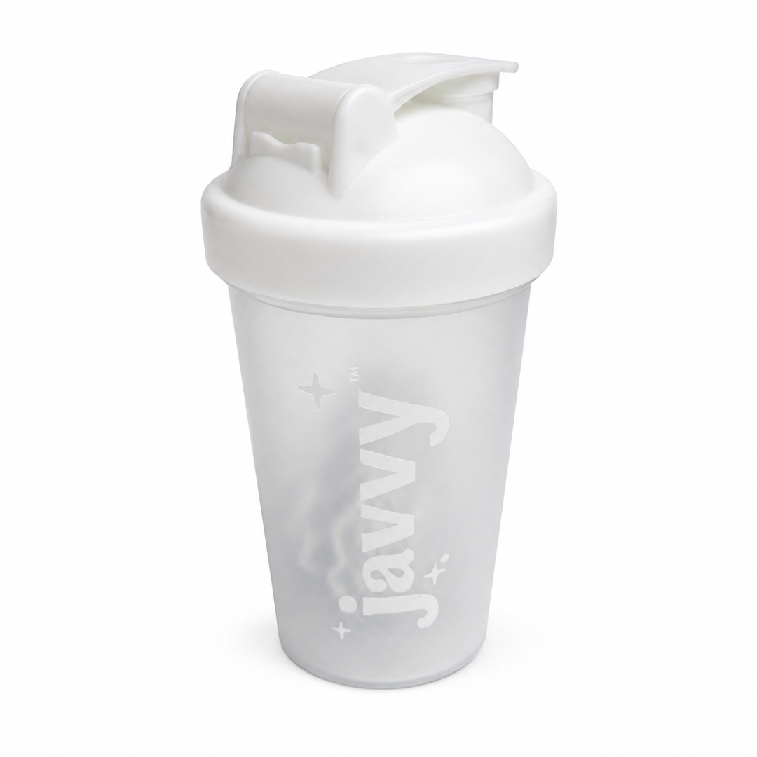Javvy Shaker Bottle, White, 12 oz