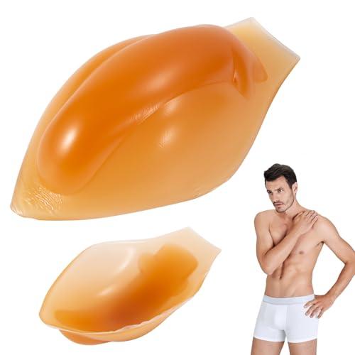 FDFuZhao Men Bulge Enhancing Underwear Cup, Men’s Silicone Insert Front Pouch, Swimwear Padded for Swimming (Self-Adhesive) Brown