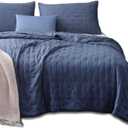 Ultra Soft Quilt-Coverlet-Bedspread-Blanket-Set Machine Washable, Lightweight All Season, Nostalgic Design - Solid Color Bedding Sets (Twin Size + 2 Pillowcase Shams, Blue)