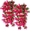 Artificial Hanging Flowers 28.35" Silk Bougainvillea UV Resistant Faux Flower Greenery Vines for Home Garden Porch Eave Wedding Wall Indoor Outdoor Decor (Fuchsia - Pack of 2)