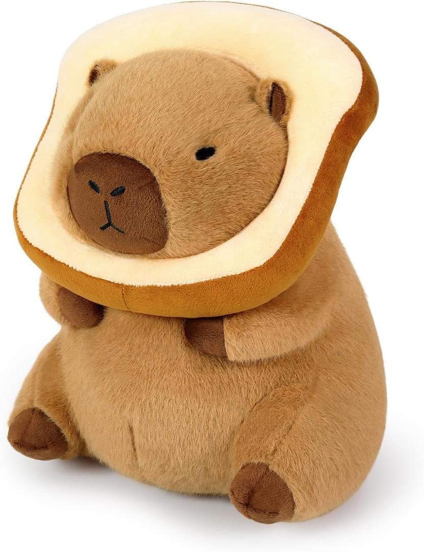 Ditucu Cute Capybara Plush Pillow with Wearable Toast Headgear Stuffed Animal Bread Capibara Plushies Toys Gifts for Kids Brown 11 Inch