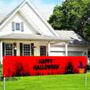 4 x Halloween Decorations Outdoor Yard Banner Haunted Graveyard Scene Happy Halloween Banner Pumpkin Witch Hat Ghost Bat Backdrop 118x20 Inch for Fence Porch Garden Wall Party Decor