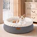 FUKUMARU Cat Bed, Calming Donut Dog Beds, Plush Faux Fur&Corduroy Cat Beds, Cute Round Washable Pet Bed for Large Cats and Small Dogs, Cat Cave with Anti-Slip Bottom, 21inch, Grey