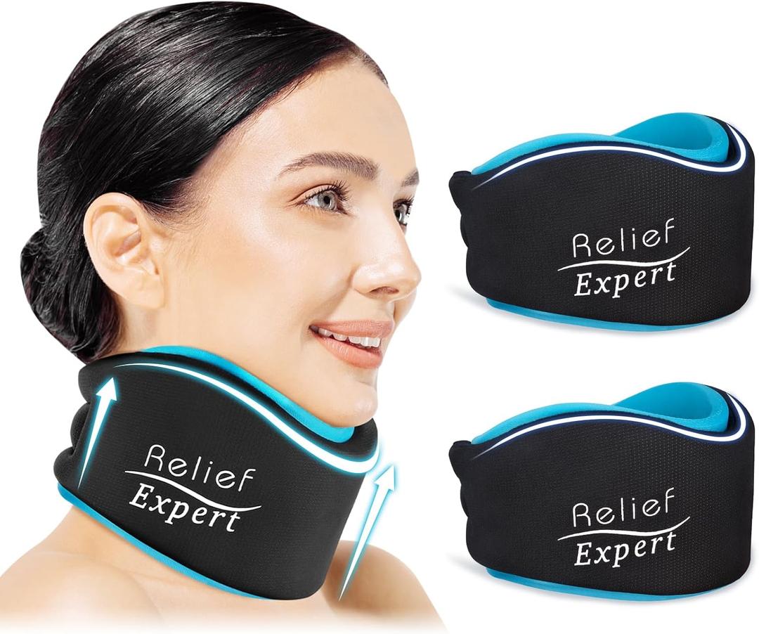 Soft Neck Brace with Hot and Cold Gel Pack  Adjustable Cervical Collar for Men & Women, Breathable Neck Support with Reusable Gel Ice Pack for Comfort at Home, Office & Travel, 2-Piece Set