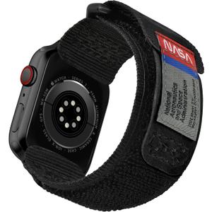 Made for Apple Watch Band, NASA Licensed Rugged Nylon Leather Sports Strap With Woven Loop Design For iWatch Ultra 2/1 49mm/46mm/45mm/44mm Tough Tactical Replacement Band For Series 10/9/SE (Black)