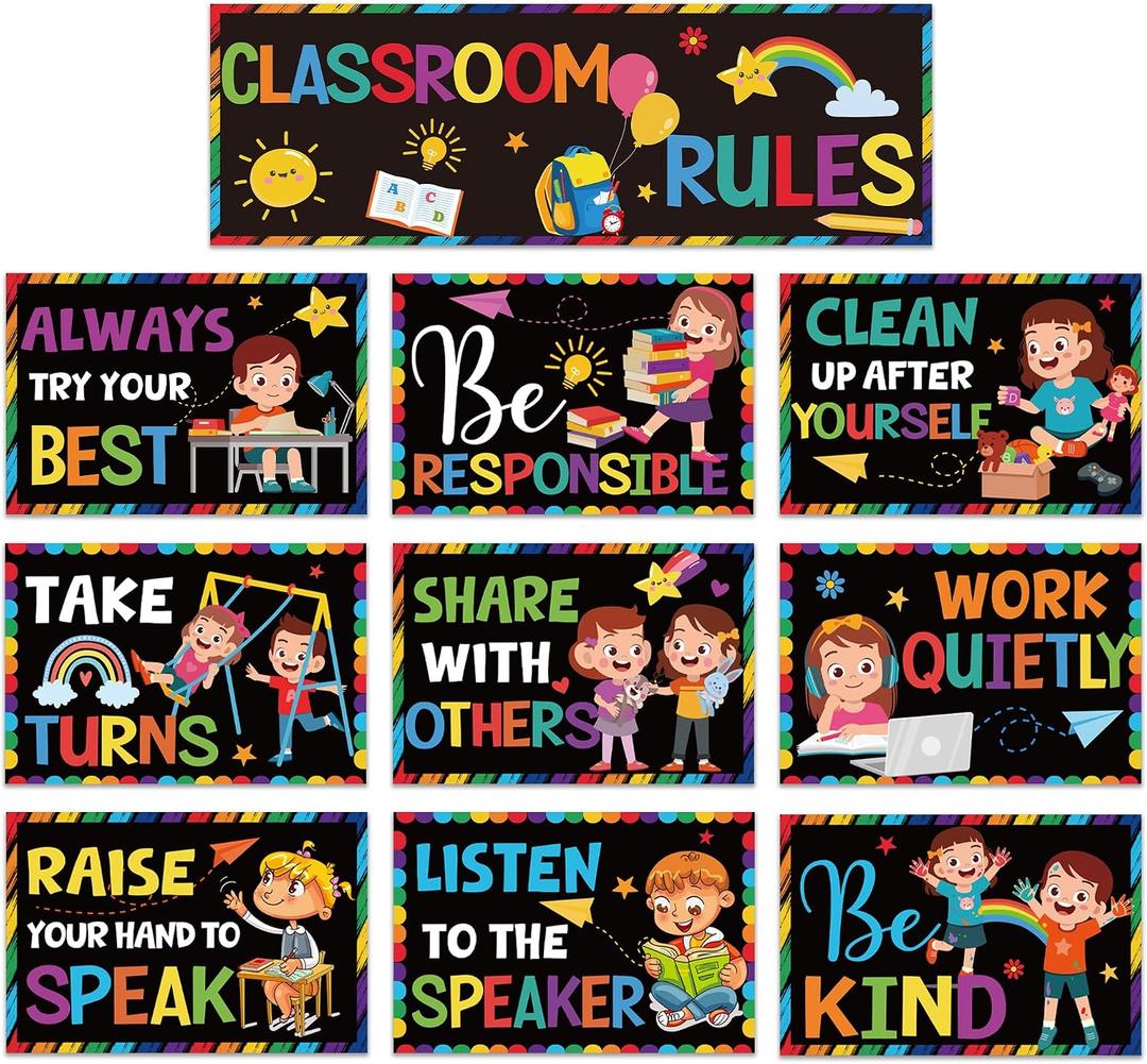 RUBOAOA Classroom Rules Posters, Behavior Expectations Bulletin Board Decor, 12 x 8 inches